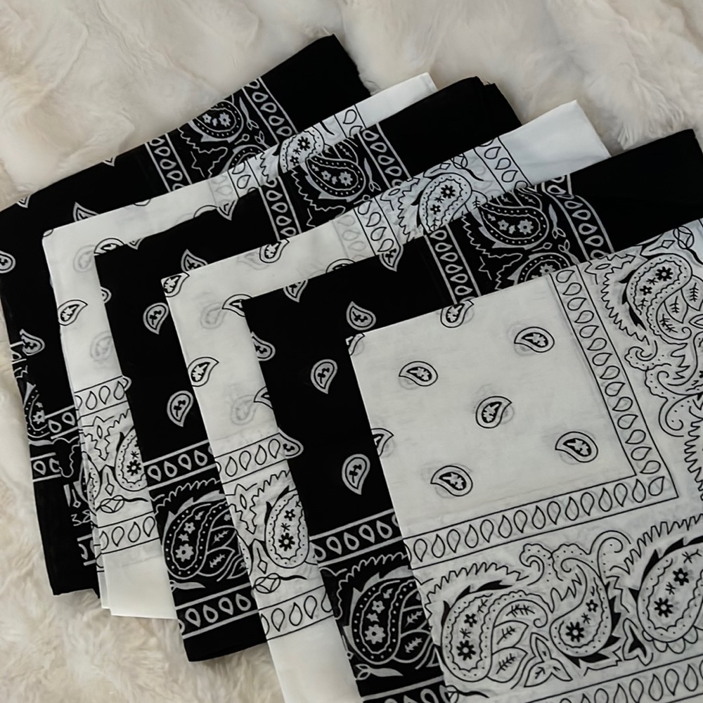 Brand new set of 6 black & white paisley bandanas! 100% cotton.